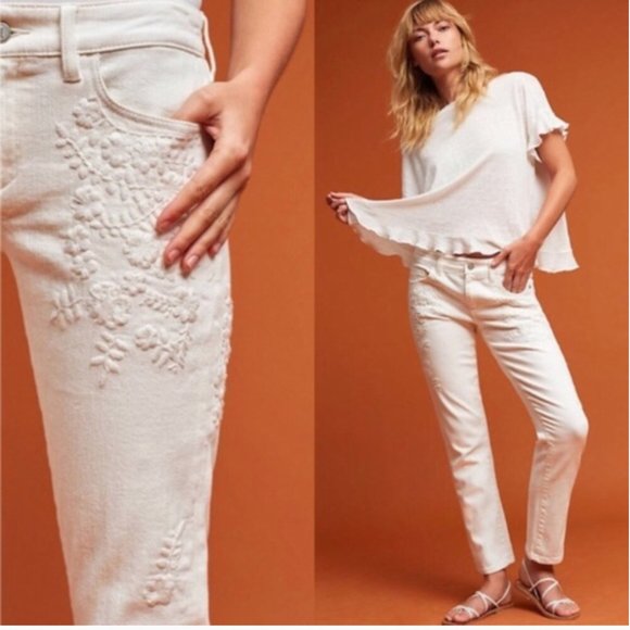 Anthropologie Denim - Anthropologie White Embroidered Hyphen Jeans